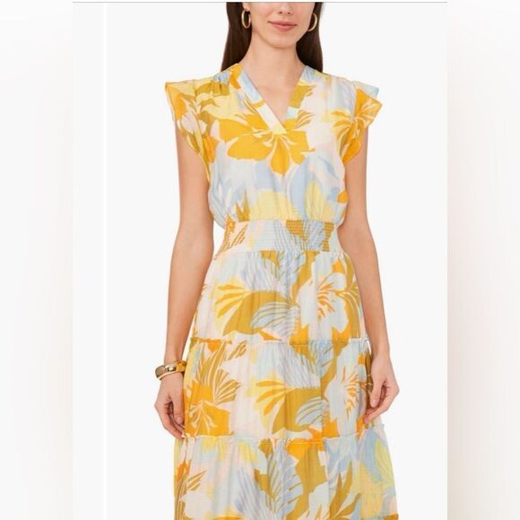 Vince Camuto NWT Coastal Hues Color Ruffle Tiered Maxi Dress M - Picture 3 of 7